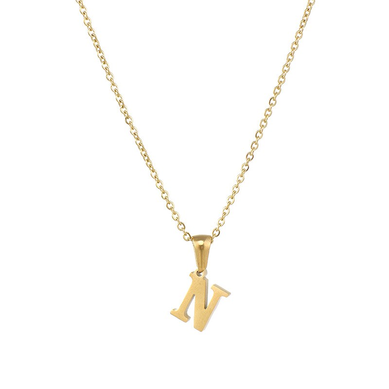 Gold color / 1 Piece Simple Series Simple Letter N Stainless Steel 18K Gold Plated Women's Pendant Necklaces Picture14